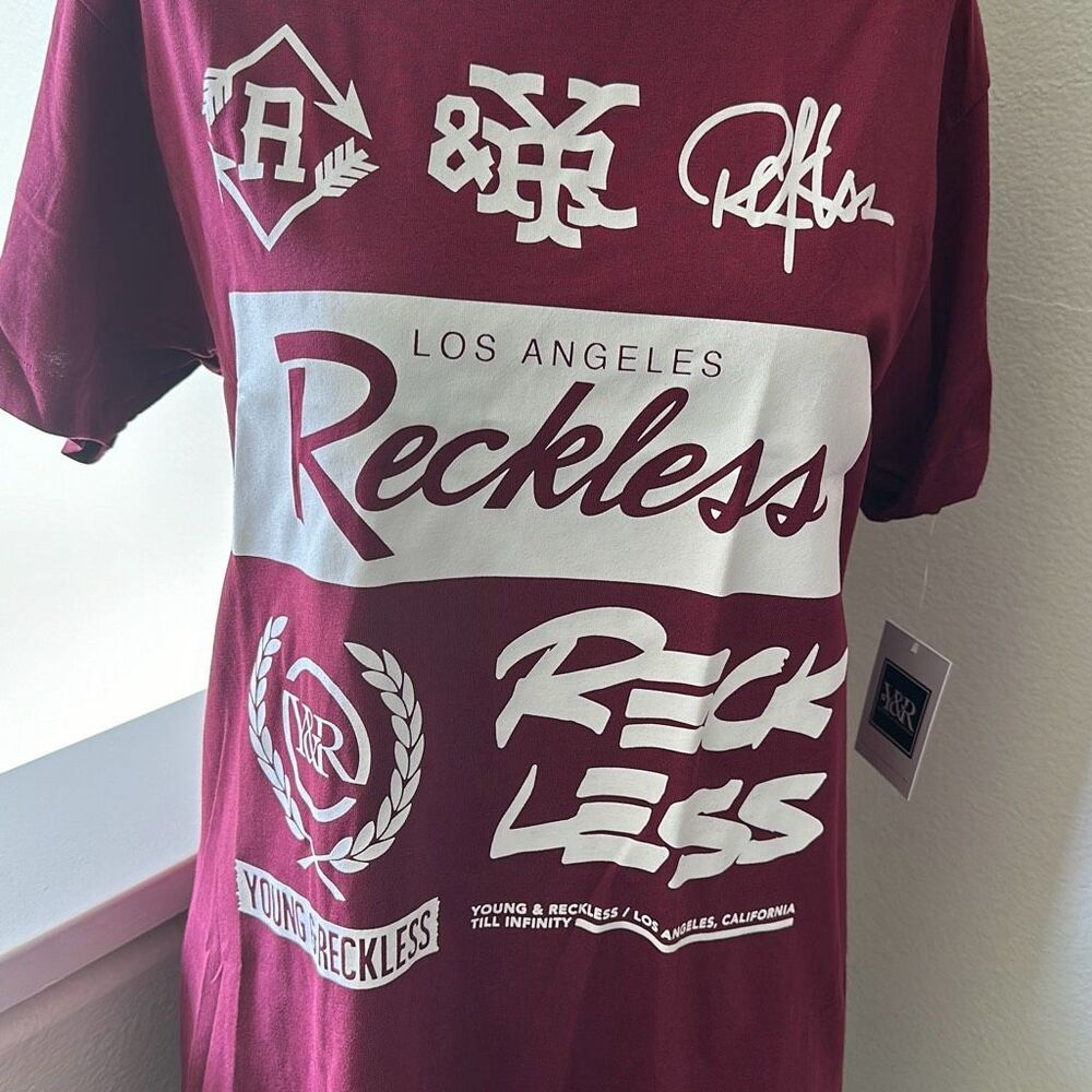 Young & Reckless Graphic Short Sleeve Cotton T-Shirt Maroon Size M - Picture 2 of 4